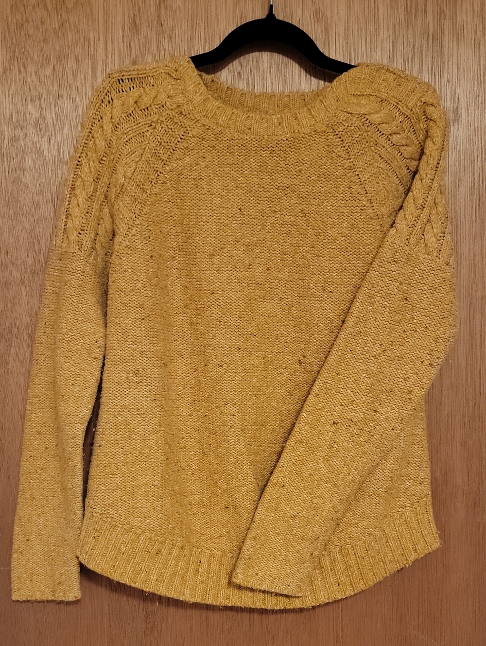 Prana Golden Yellow Cable-Shoulder Crew Sweater